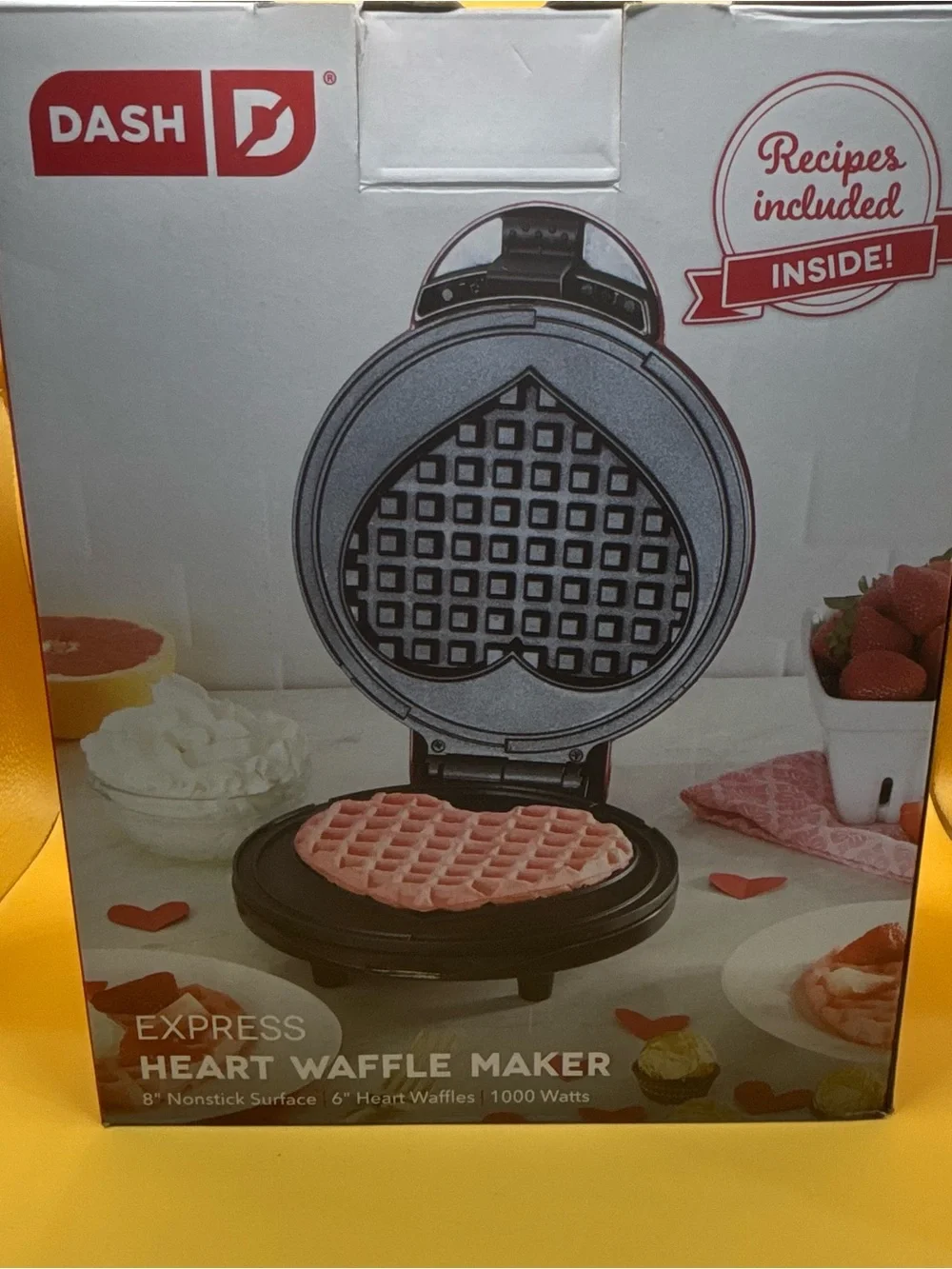 DASH Express Heart Waffle Maker 8” Red Nonstick Valentine Breakfast Open Box